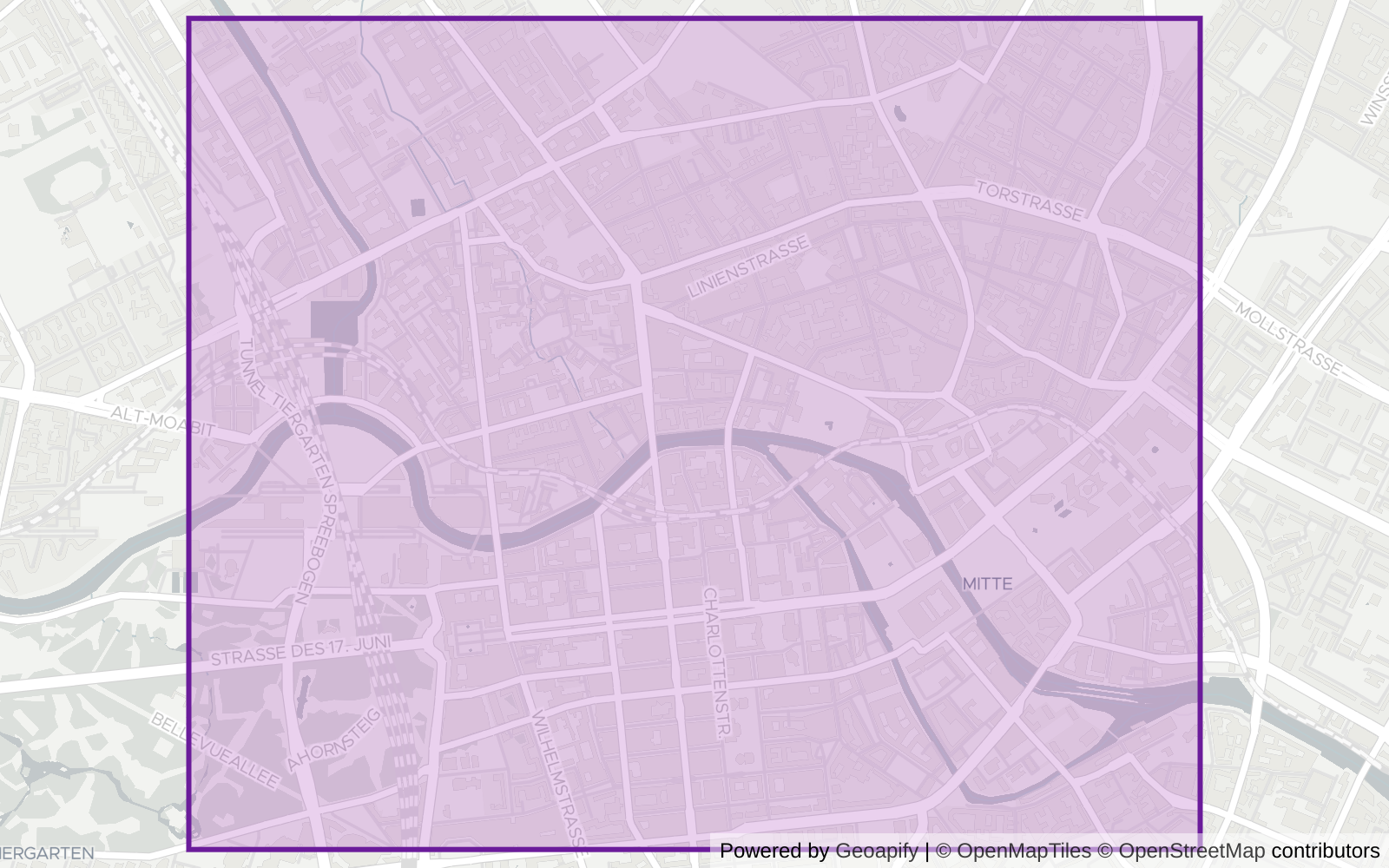 Static map of Berlin showing a styled purple polygon